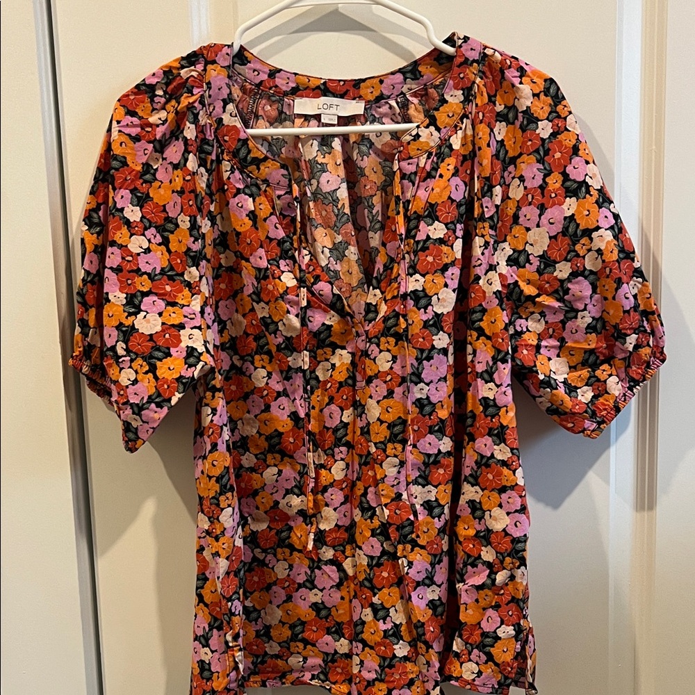 LOFT Floral Blouse - Pink, Orange, and Black